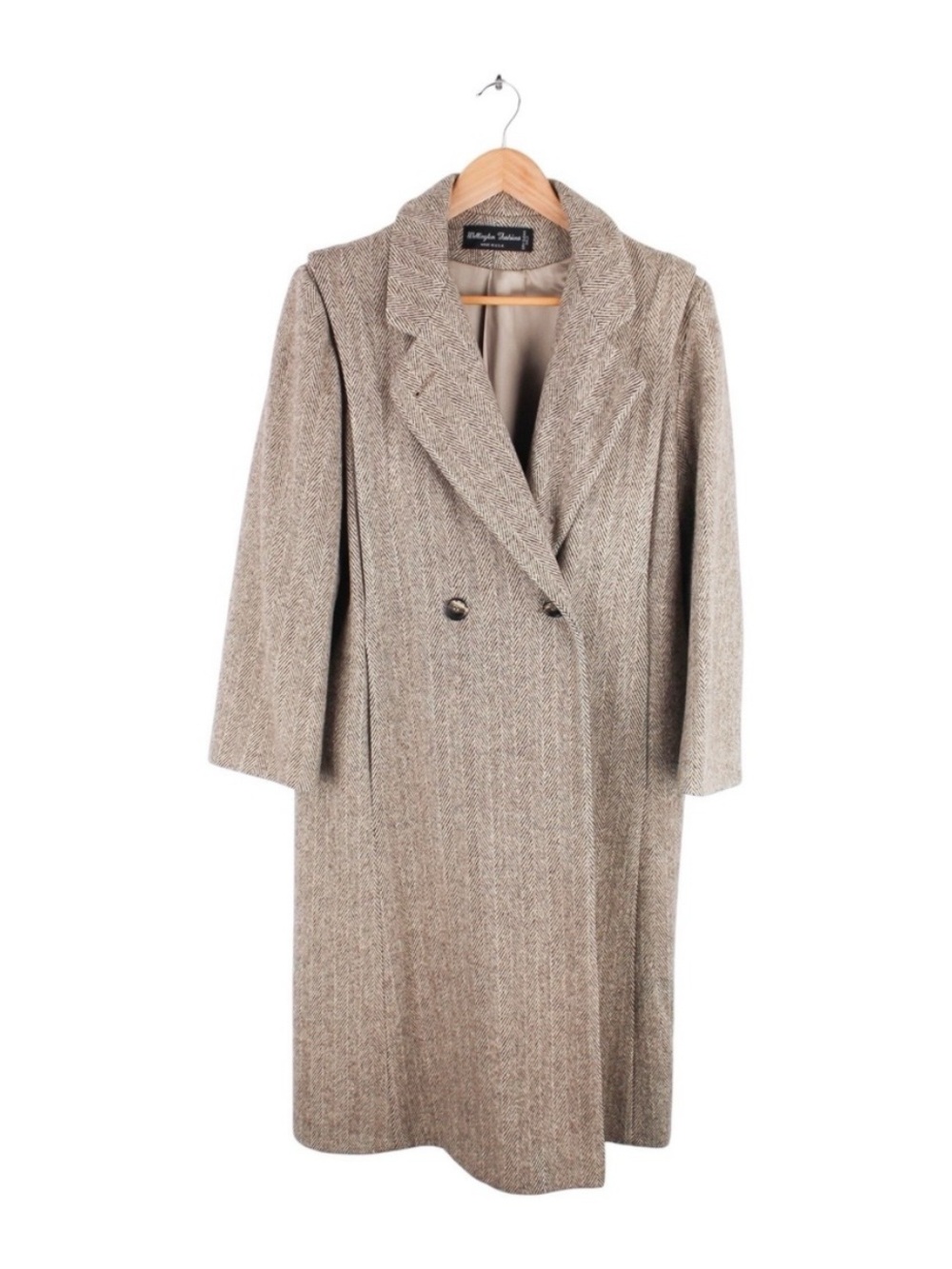 Vintage Wellington Wool Herringbone Overcoat‎ Long Brown  Women's Size Medium